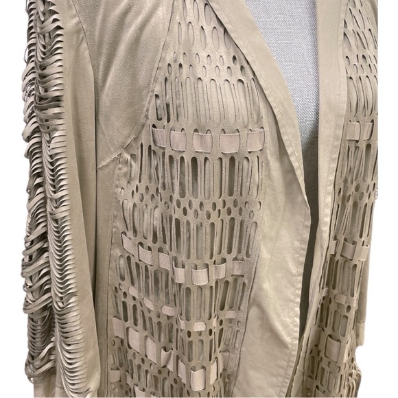 Chicos Faux Suede Fringed Boho Jacket Size 3 - Picture 9 of 14